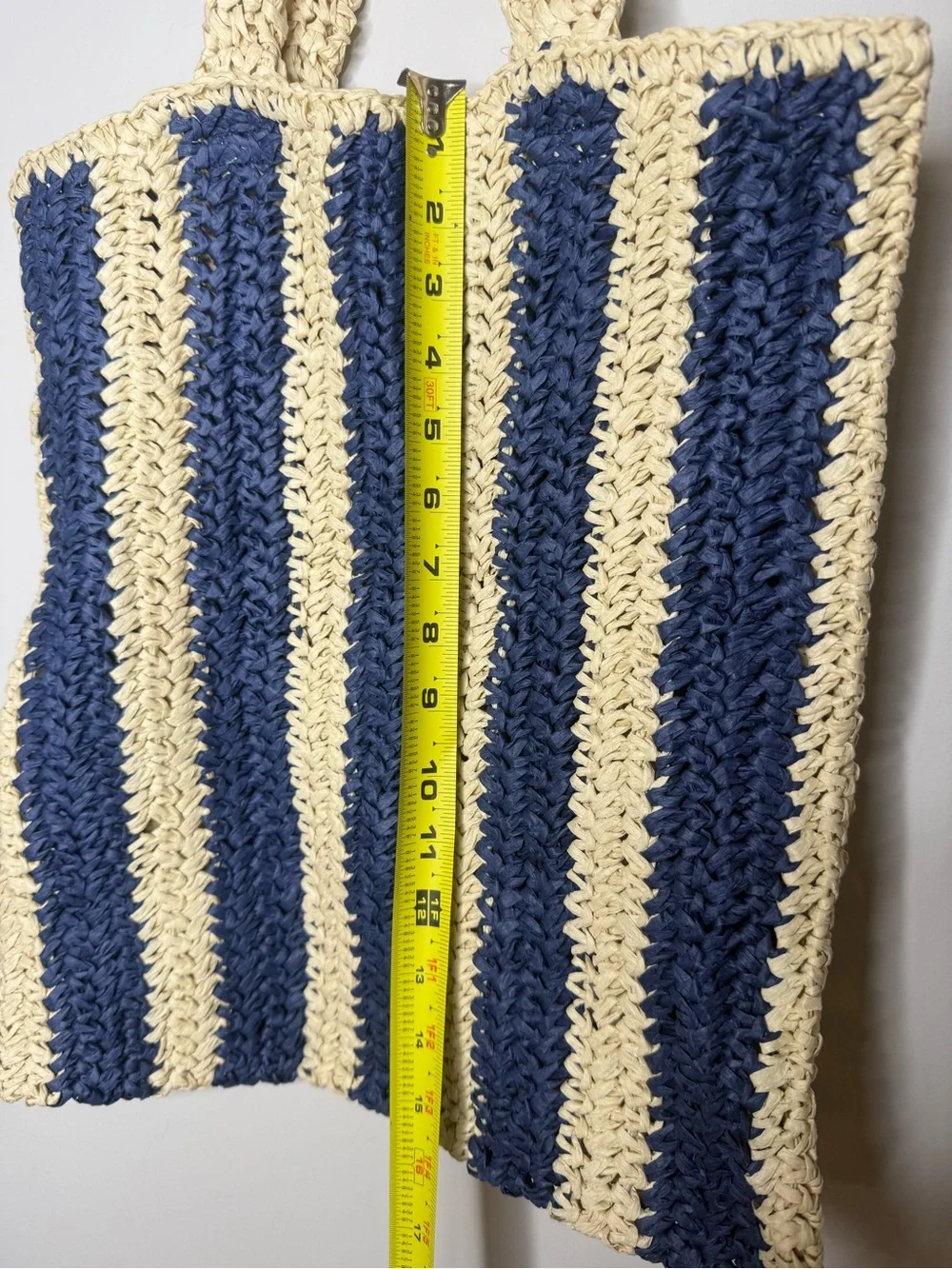 Ashland Navy and Cream Striped Crochet Shoulder Bag